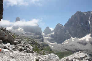 Pian dei Brentei, val Brenta e da sin. Cima Tosa, Cima Margherita, Brenta Alta e Torre di Brenta